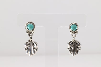 Native America Navajo Sterling Silver Turquoise Post / Dangling Earring's By Annette Chquito.