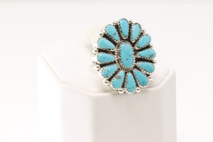 Native America Navajo Sterling Silver Turquoise Ring By Alicia Wilson.