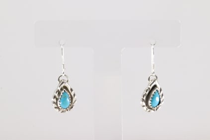Native America Navajo Sterling Silver Turquoise Dangling Earring's By Gerald Joe.