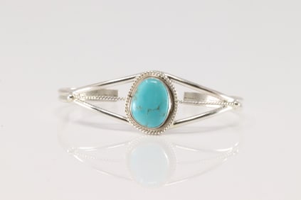 Native America Navajo Sterling Silver Turquoise Bracelet Cuff By P.Skeets.