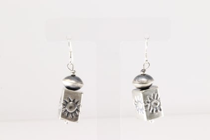 Native America Navajo Sterling Silver Pearl Beaded Stamped Dangling Earring's By Shelby Montoya.