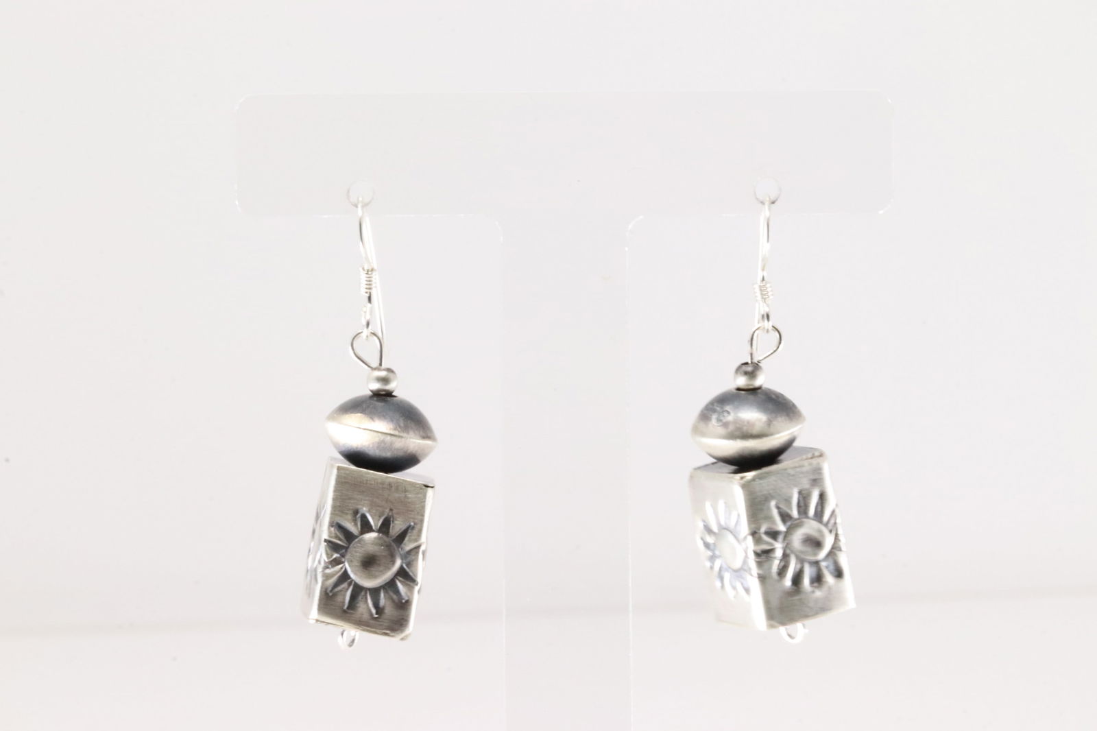 Native America Navajo Sterling Silver Pearl Beaded Stamped Dangling Earring's By Shelby Montoya.: This is a Native America Navajo Sterling Silver Pearl Beaded Stamped Dangling Earring's By Shelby Montoya.