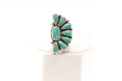 Native America Navajo Sterling Silver Turquoise Ring By Geraldine James.