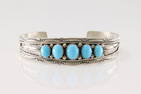 Native America Navajo Sterling Silver Turquoise Bracelet Cuff By Wilbert Muskett.