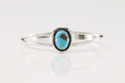 Native American Navajo Sterling Silver Turquoise Bracelet Cuff By Amos Begay.