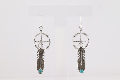 Native America Navajo Sterling Silver Turquoise Dangling Earring's By Sharon McCarthy.