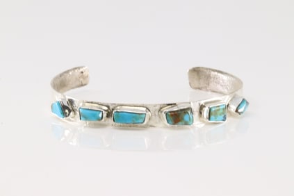 Native America Zuni Sterling Silver Kingmna Turquoise Bracelet By Jude Candelaria.