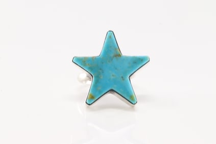 Native America Navajo Sterling Silver Turquoise Star Ring By Donovan Skeets.
