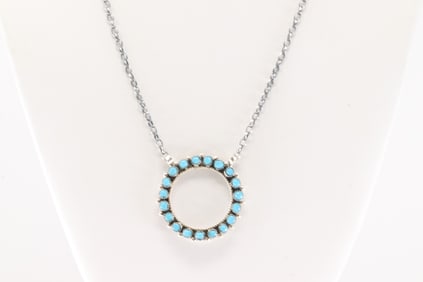 Native American Zuni Sterling Silver Turquoise Neckalce By Phyllis Laati.
