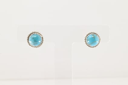 Native America Navajo Sterling Silver Kingman Turquoise Post Earring's By Esther White.
