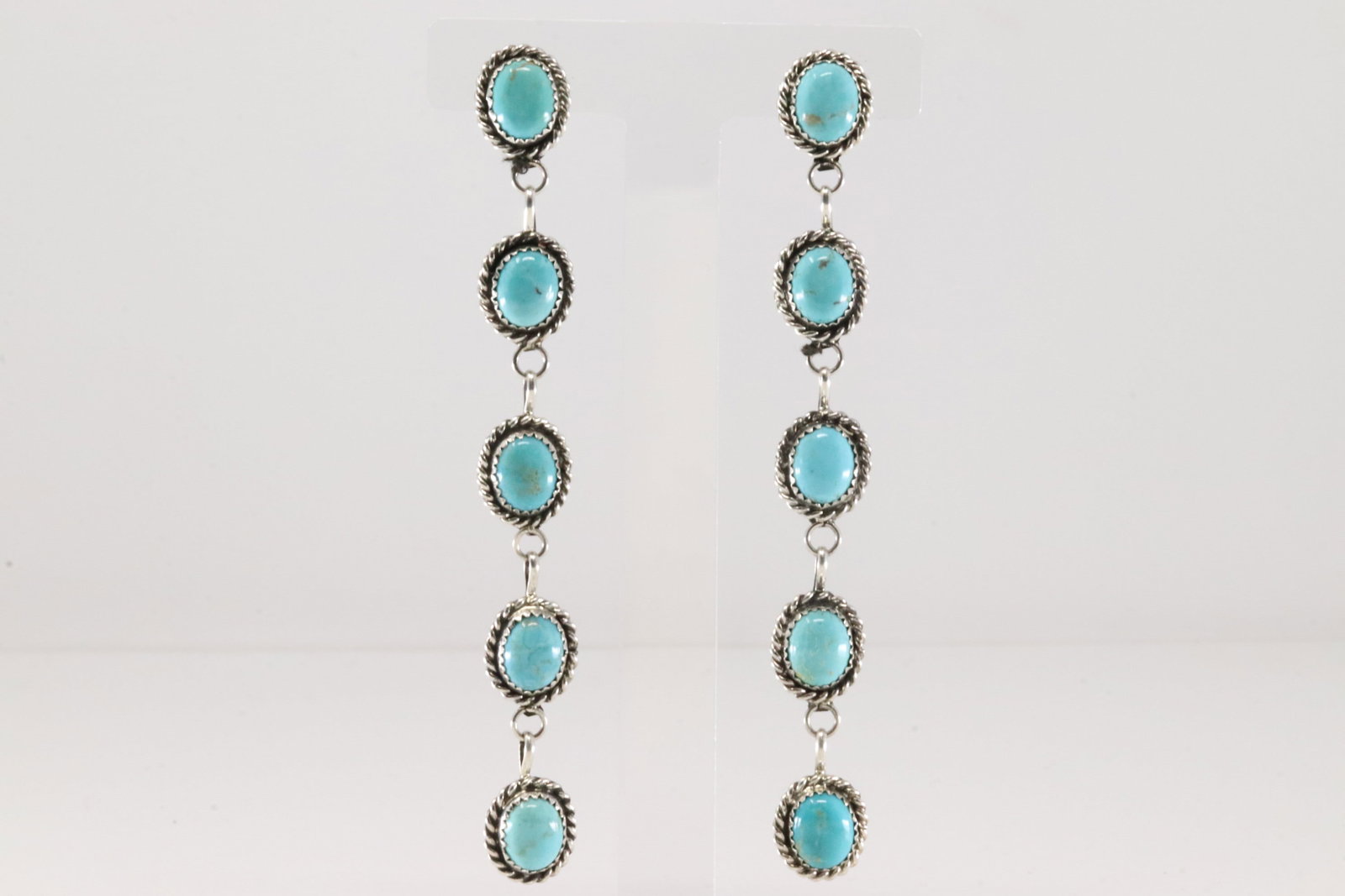Native America Navajo Sterling Silver Kingman Turquoise Post / Dangling By Maxine Ramirez.: This is a Native America Navajo Sterling Silver Kingman Turquoise Post / Dangling By Maxine Ramirez.