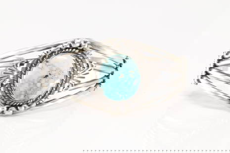Native America Navajo Sterling Silver Kingman Turquoise Bracelet Cuff By Jimmy Kee.: This is a Native America Navajo Sterling Silver Kingman Turquoise Bracelet Cuff By Jimmy Kee.