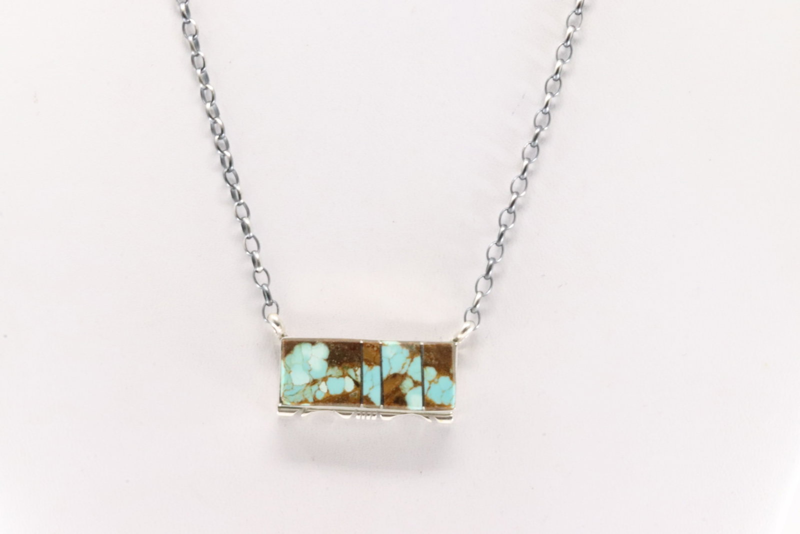 Native America Navajo Sterling Silver Number 8 Turquoise Inlay Necklace By Steve Francisco.: This is a Native America Navajo Sterling Silver Number 8 Turquoise Inlay Necklace By Steve Francisco. Necklace length: 16.00"
