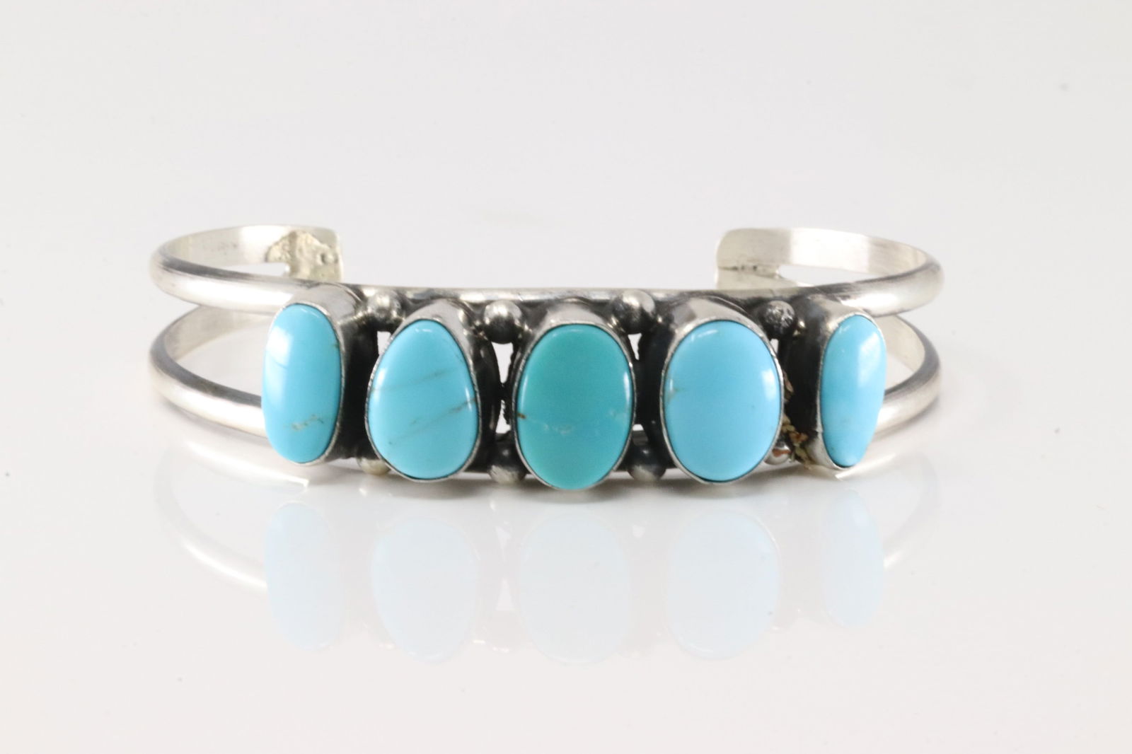 Native America Navajo Sterling Silver Kingman Turquoise Bracelet Cuff By Augustine Largo. (1 of 4)