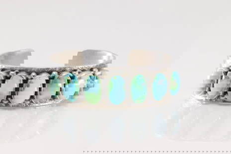 Native America Navajo Sterling Silver Sonora Gold Turquoise Bracelet Cuff By B.Benally.: This is a Native America Navajo Sterling Silver Sonora Gold Turquoise Bracelet Cuff By B.Benally.