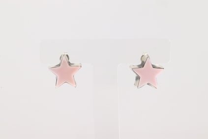 Native America Navajo Sterling Silver Pink Conch Shell Star Post Earring's By Johnny Dixon.
