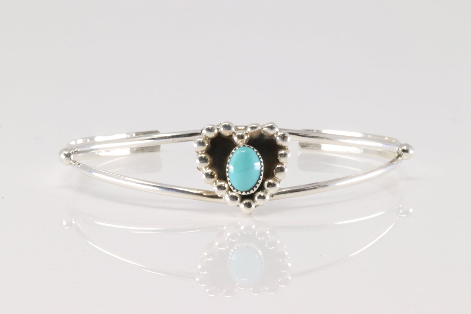 Native America Navajo Sterling Silver Turquoise Heart Bracelet Cuff By Marie Bahe.: This is a Native America Navajo Sterling Silver Turquoise Heart Bracelet Cuff By Marie Bahe.