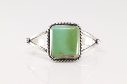 Native America Navajo Sterling Silver Kingman Turquoise Bracelet Cuff By Augustine Largo.