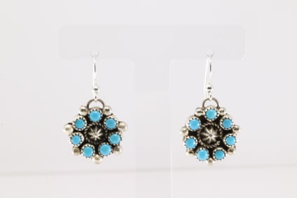 Native America Navajo Sterling Silver Kingman Turquoise Dangling Earring's By Fairren Begay.