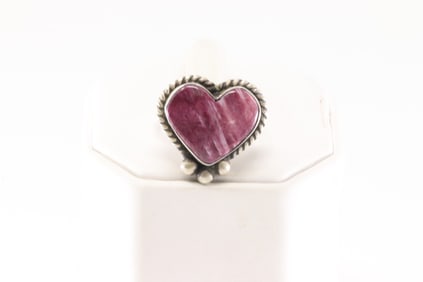 Native America Navajo Sterling Silver Purple Spiny Oyster Heart Ring By Kee.