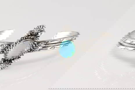 Native America Navajo Sterling Silver Sonora Gold Turquoise Bracelet Cuff By M.C.: This is a Native America Navajo Sterling Silver Sonora Gold Turquoise Bracelet Cuff By M.C.