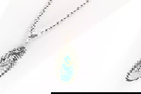 Native America Navajo Sterling Silver Kingman Turquoise Necklace By Alfred Martinez.: This is a Native America Navajo Sterling Silver Kingman Turquoise Necklace By Alfred Martinez. Necklace length: 18.00"