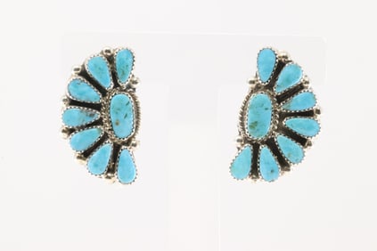 Native America Navajo Sterling Silver Kingman Turquoise Post Earring's By Alicia Wilson.