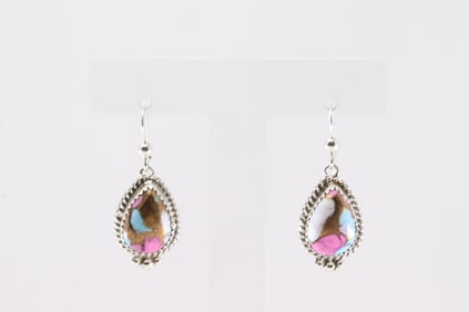 Native America Navajo Sterling Silver Turquoise Comprossed Dangling Earring's By Trish Largo.