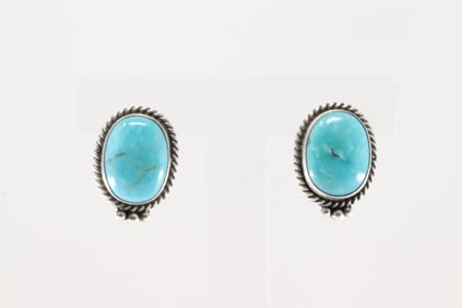 Native America Navajo Sterling Silver Kingman Turquoise Post Earring's By Theresa Smith.
