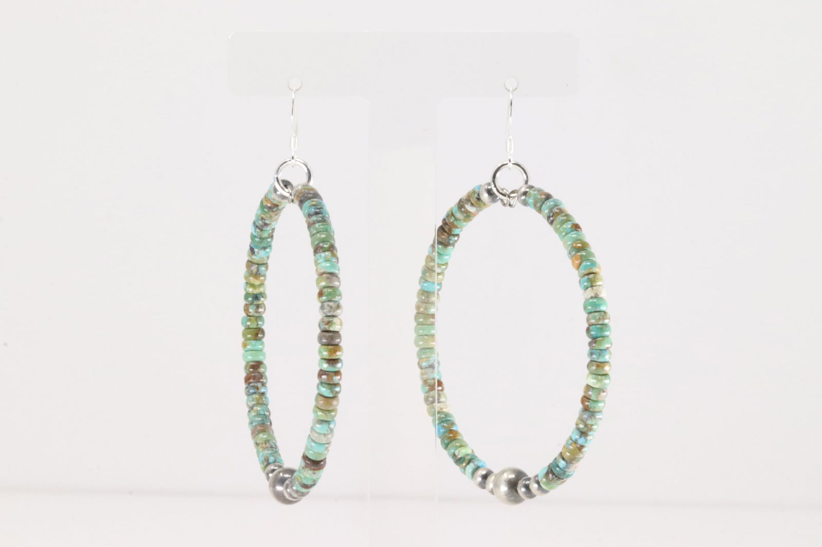 Native America Navajo Sterling Silver Turquoise & Pearl Beaded Hoop Dangling Earring's.: This is a Native America Navajo Sterling Silver Turquoise & Pearl Beaded Hoop Dangling Earring's.