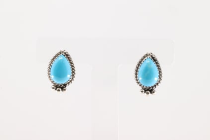 Native America Navajo Sterling Silver Kingman Turquoise Post Earring's By Trish Largo.