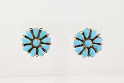 Native America Navajo Sterling Silver Kingman Turquoise Post Earring's By Alicia Wilson.