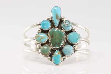 Native America Navajo Sterling Silver Kingman Turquoise Bracelet Cuff By Geraldine James.