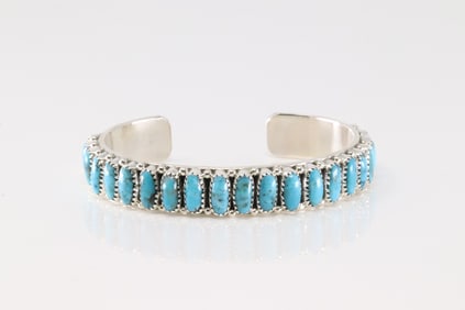 Native America Navajo Sterling Silver Turquoise Bracelet Cuff By Juspert Wilson.
