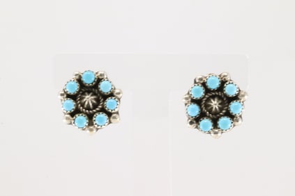 Native America Navajo Sterling Silver Turquoise Post Earring's By Tomiandra Curly.