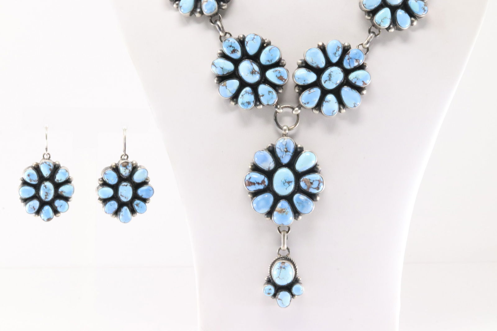 Native American Navajo Sterling Silver Golden Hill Turquoise Necklace & Earring's Set By  S.H. (1 of 6)