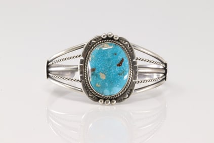 Native American Navajo Sterling Silver Kingman Turquoise Bracelet Cuff By Lorraine Yellow.