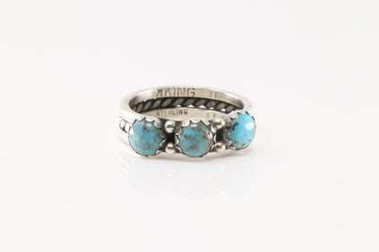 Native American Navajo Sterling Silver Turquoise Ring By R.King.
