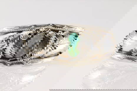 Native America Navajo Sterling Silver Sonora Gold Turquoise Bracelet Cuff By Darrell Morgan.: This is a Native America Navajo Sterling Silver Sonora Gold Turquoise Bracelet Cuff By Darrell Morgan.