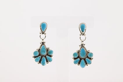 Native America Navajo Sterling Silver Kingman Turquoise Post / Dangling Earring's By Alicia Wilson.