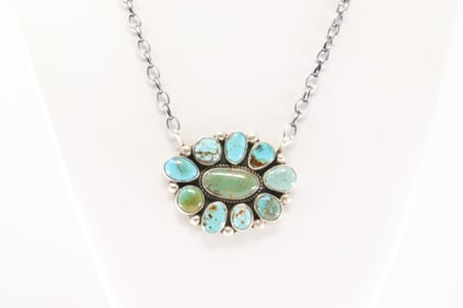 Native America Navajo Sterling Silver Kingman Turquoise Necklace By Geraldine James.