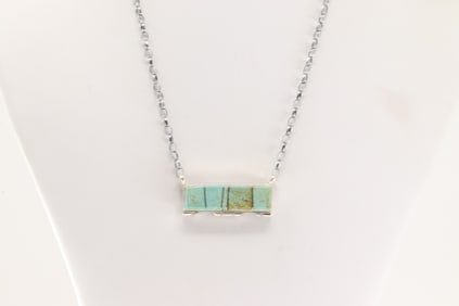 Native America Navajo Sterling Silver Turquoise Inlay Necklace By Steve Francisco.