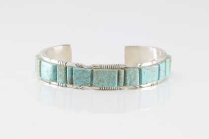 Native America Navajo Sterling Silver Kingman Turquoise Bracelet Cuff By Steve Francisco.