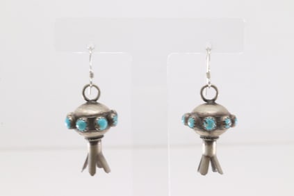 Native America Navajo Sterling Silver Turquoise Blossom Dangling Earring's By S.