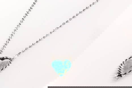 Native America Navajo Sterling Silver Kingman Turquoise Heart Necklace By Donovan Skeets.: This is a Native America Navajo Sterling Silver Kingman Turquoise Heart Necklace By Donovan Skeets. Necklace length: 16.00"