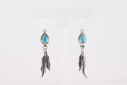 Native America Navajo Sterling Silver Turquoise Dangling Earring's By Sharon McCarthy.