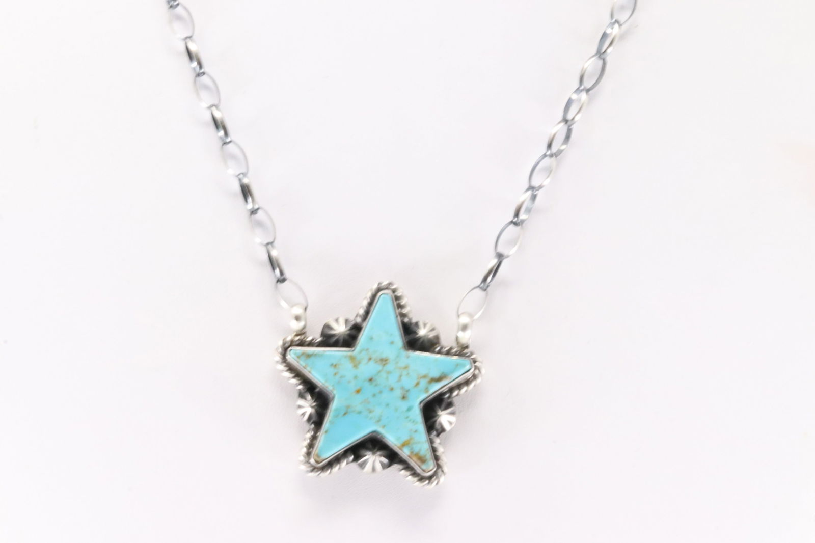 Native America Navajo Sterling Silver Kingman Turquoise Star Necklace By Donovan Skeets. (1 of 4)