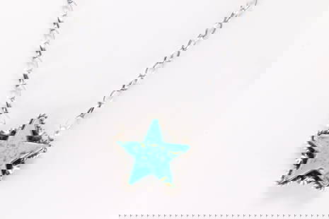 Native America Navajo Sterling Silver Kingman Turquoise Star Necklace By Donovan Skeets.: This is a Native America Navajo Sterling Silver Kingman Turquoise Star necklace By Donovan Skeets. Necklace length: 16 .00"