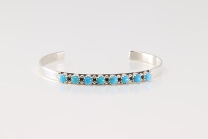 Native America Navajo Sterling Silver Turquoise Bracelet Cuff By G.P. & SRY.