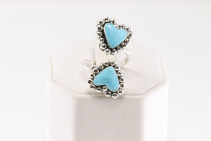 Native America Navajo Sterling Silver Turquoise Heart Ring By Arlene Lewis.